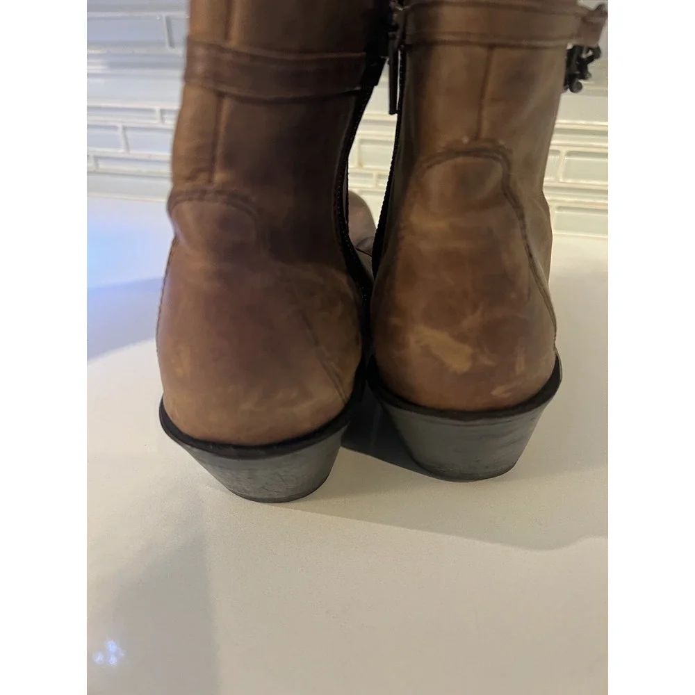 Durango Women's Side Zip Motorcycle Ankle Boots RD860 Brown/Tan Size 7.5 M